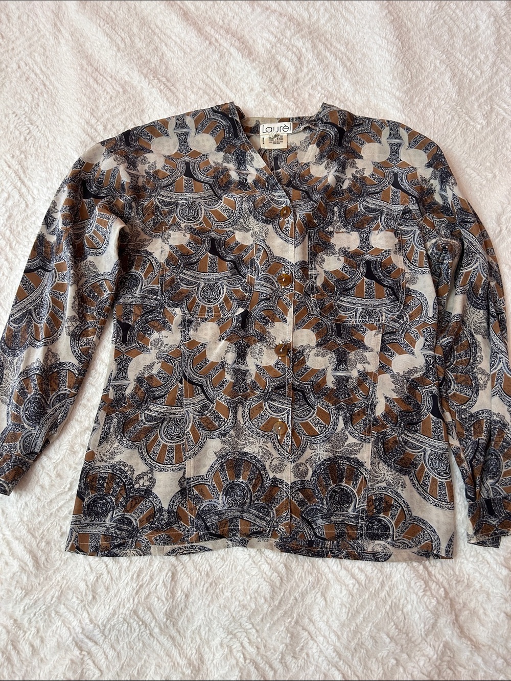 Women's Printed Button-Down Shirt in Brown & Black